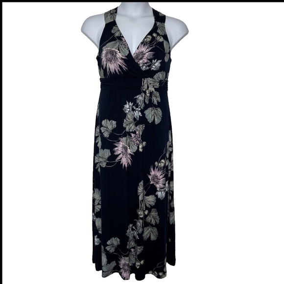 Soma Soft Jersey Maxi Dress Cross Back Floral Blue Size M - Picture 1 of 12